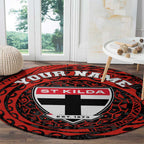 Personalized St Kilda Saints Polynesian Round Carpet Tribal Chest and Sleeve Tattoo Heritage Warrior