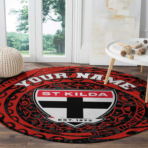 Personalized St Kilda Saints Polynesian Round Carpet Tribal Chest and Sleeve Tattoo Heritage Warrior