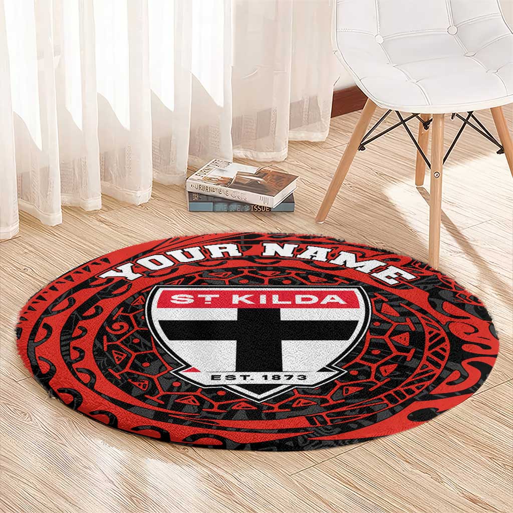 Personalized St Kilda Saints Polynesian Round Carpet Tribal Chest and Sleeve Tattoo Heritage Warrior