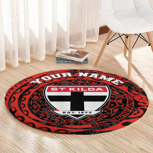 Personalized St Kilda Saints Polynesian Round Carpet Tribal Chest and Sleeve Tattoo Heritage Warrior