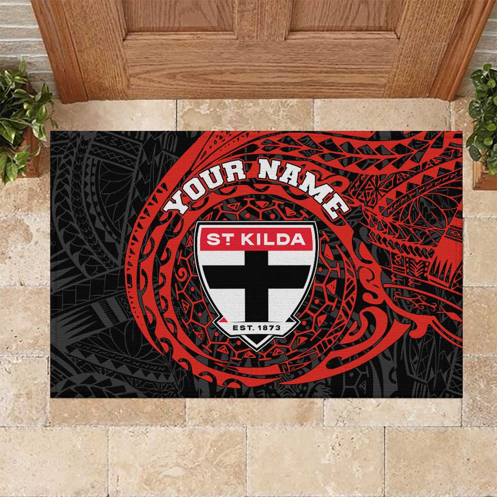 Personalized St Kilda Saints Polynesian Rubber Doormat Tribal Chest and Sleeve Tattoo Heritage Warrior