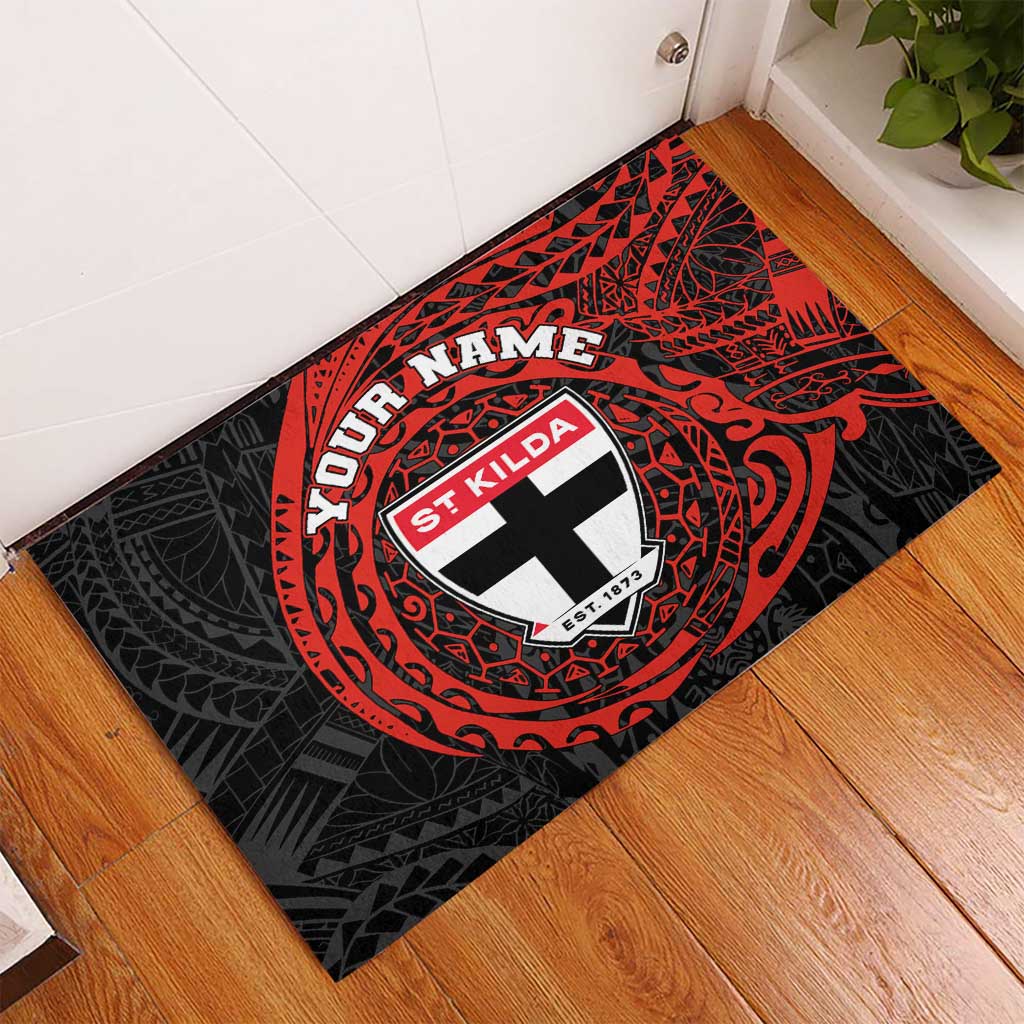 Personalized St Kilda Saints Polynesian Rubber Doormat Tribal Chest and Sleeve Tattoo Heritage Warrior