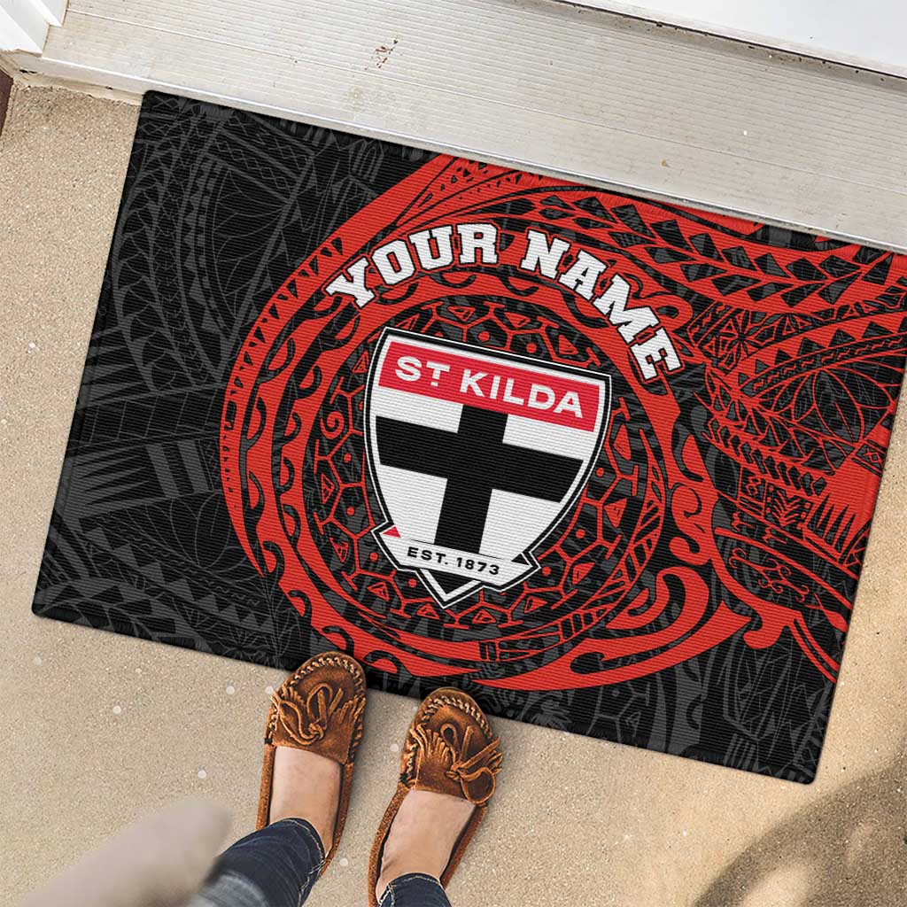 Personalized St Kilda Saints Polynesian Rubber Doormat Tribal Chest and Sleeve Tattoo Heritage Warrior