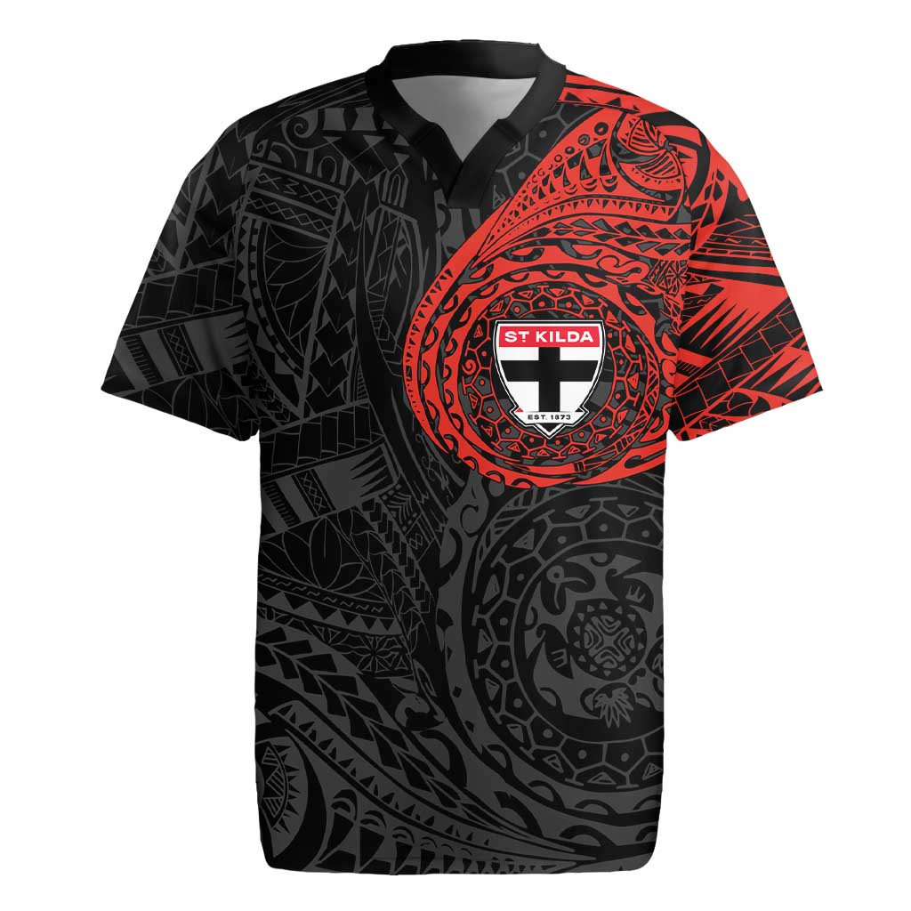 Personalized St Kilda Saints Polynesian Rugby Jersey Tribal Chest and Sleeve Tattoo Heritage Warrior