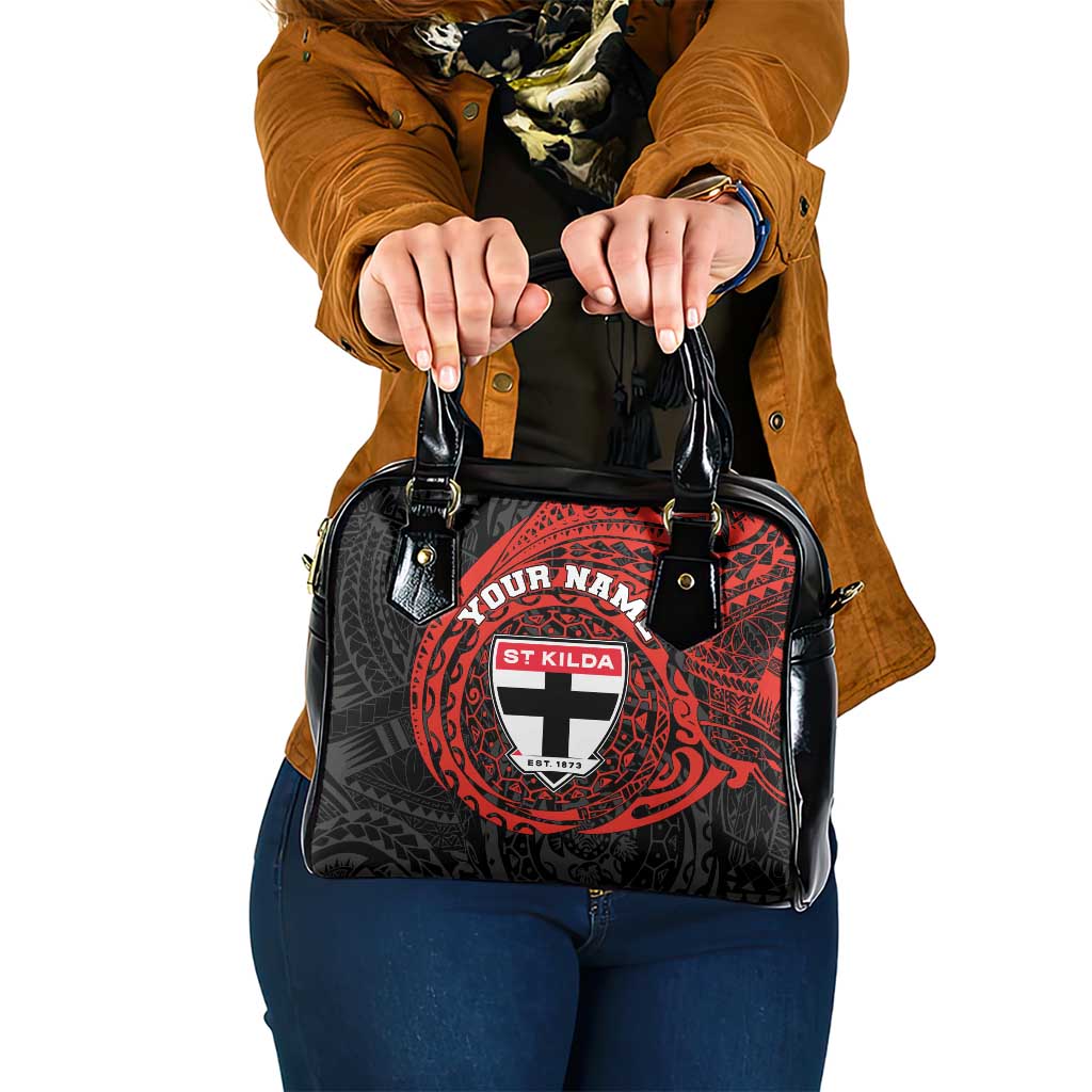 Personalized St Kilda Saints Polynesian Shoulder Handbag Tribal Chest and Sleeve Tattoo Heritage Warrior