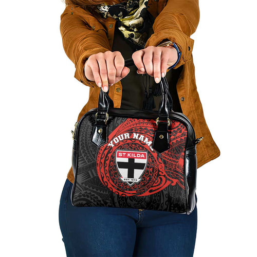 Personalized St Kilda Saints Polynesian Shoulder Handbag Tribal Chest and Sleeve Tattoo Heritage Warrior