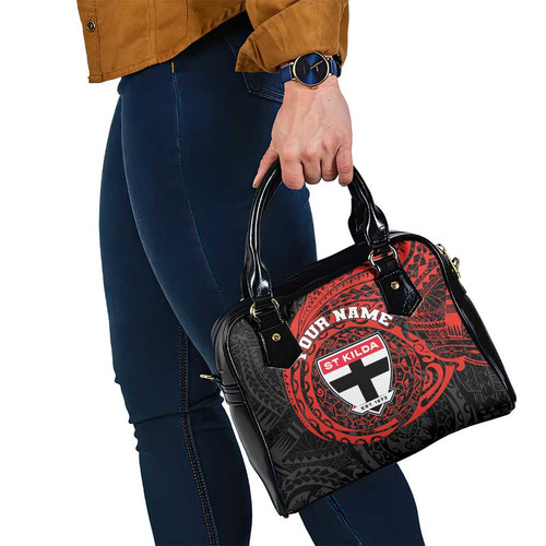 Personalized St Kilda Saints Polynesian Shoulder Handbag Tribal Chest and Sleeve Tattoo Heritage Warrior