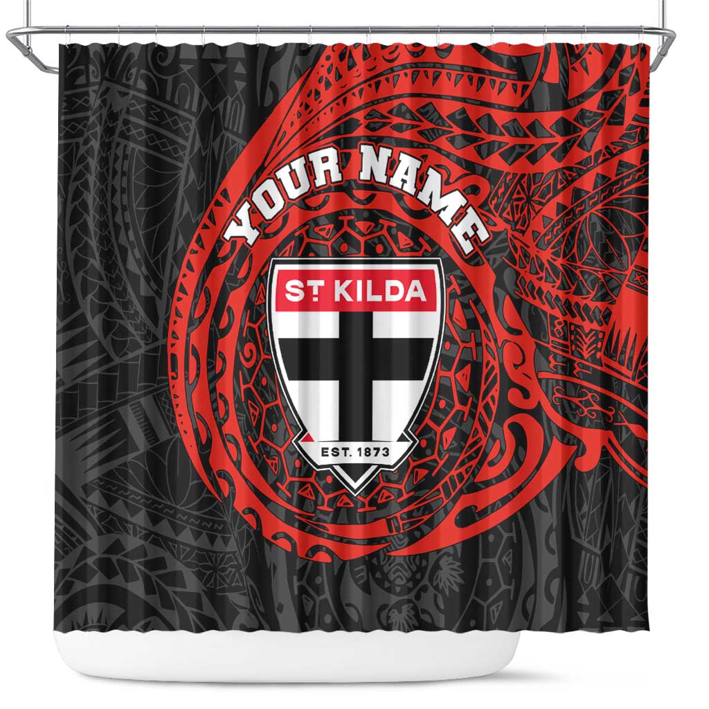 Personalized St Kilda Saints Polynesian Shower Curtain Tribal Chest and Sleeve Tattoo Heritage Warrior