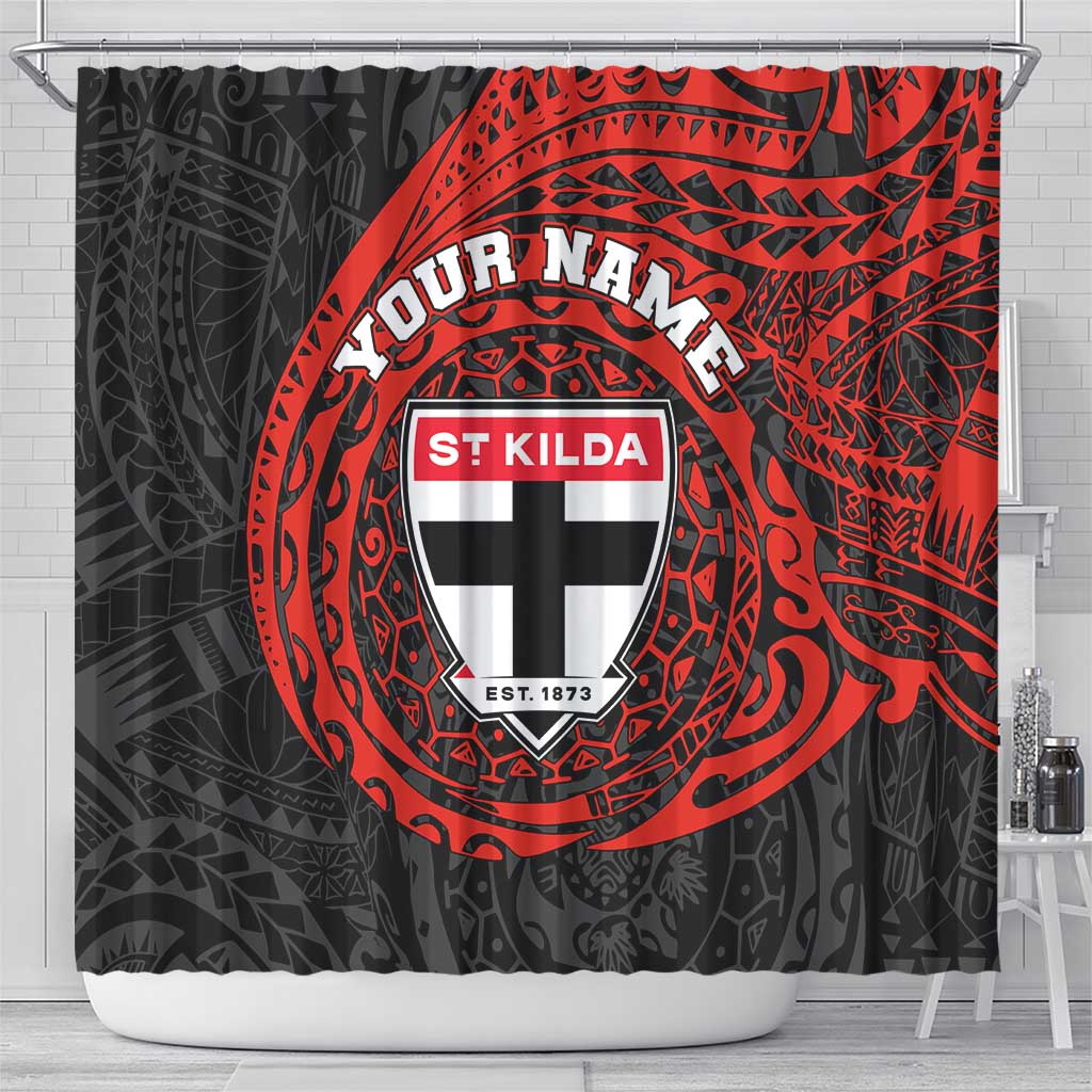 Personalized St Kilda Saints Polynesian Shower Curtain Tribal Chest and Sleeve Tattoo Heritage Warrior
