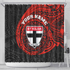 Personalized St Kilda Saints Polynesian Shower Curtain Tribal Chest and Sleeve Tattoo Heritage Warrior