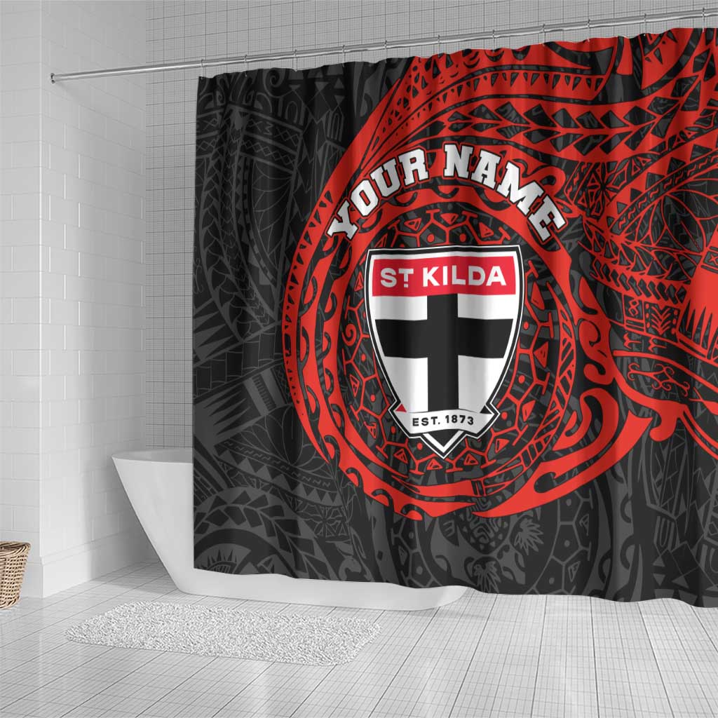 Personalized St Kilda Saints Polynesian Shower Curtain Tribal Chest and Sleeve Tattoo Heritage Warrior