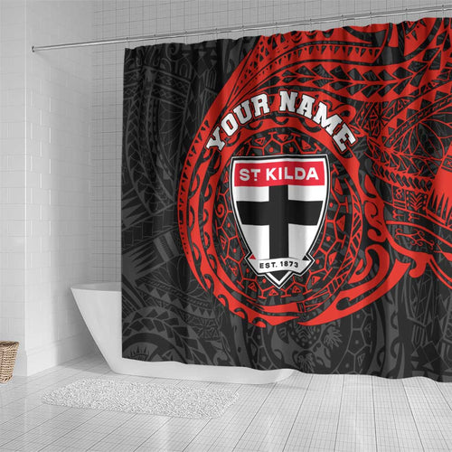 Personalized St Kilda Saints Polynesian Shower Curtain Tribal Chest and Sleeve Tattoo Heritage Warrior