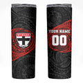 Personalized St Kilda Saints Polynesian Skinny Tumbler Tribal Chest and Sleeve Tattoo Heritage Warrior