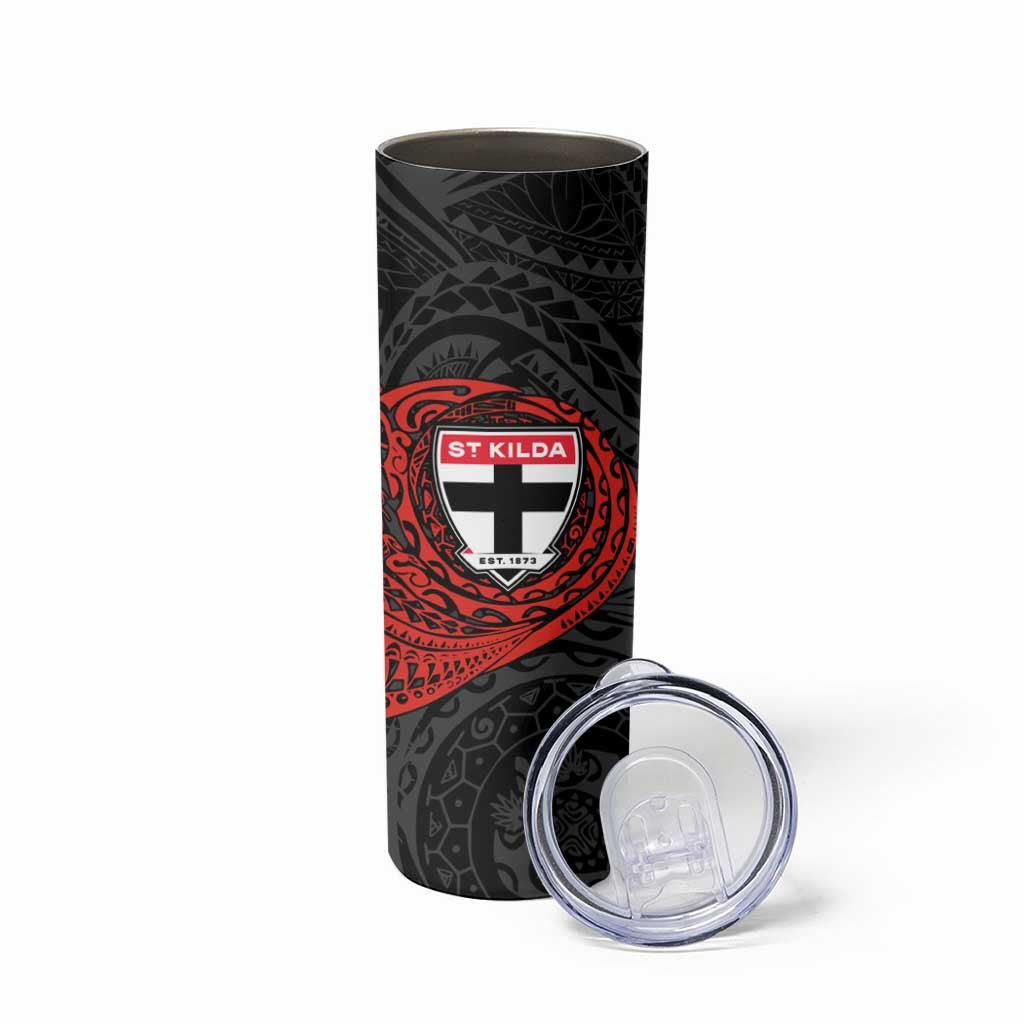 Personalized St Kilda Saints Polynesian Skinny Tumbler Tribal Chest and Sleeve Tattoo Heritage Warrior