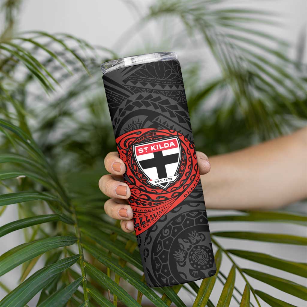Personalized St Kilda Saints Polynesian Skinny Tumbler Tribal Chest and Sleeve Tattoo Heritage Warrior