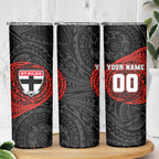 Personalized St Kilda Saints Polynesian Skinny Tumbler Tribal Chest and Sleeve Tattoo Heritage Warrior