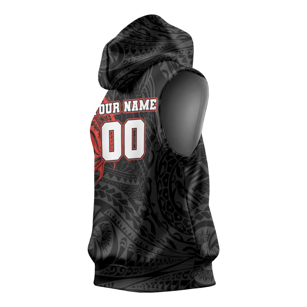 Personalized St Kilda Saints Polynesian Sleeveless Hoodie Tribal Chest and Sleeve Tattoo Heritage Warrior