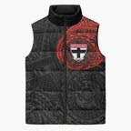 Personalized St Kilda Saints Polynesian Sleeveless Puffer Jacket Tribal Chest and Sleeve Tattoo Heritage Warrior