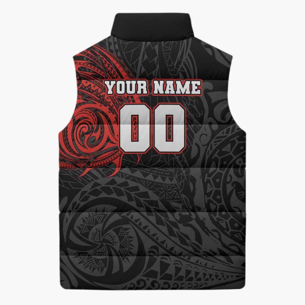 Personalized St Kilda Saints Polynesian Sleeveless Puffer Jacket Tribal Chest and Sleeve Tattoo Heritage Warrior