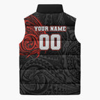 Personalized St Kilda Saints Polynesian Sleeveless Puffer Jacket Tribal Chest and Sleeve Tattoo Heritage Warrior