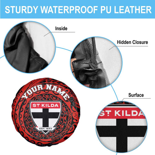 Personalized St Kilda Saints Polynesian Spare Tire Cover Tribal Chest and Sleeve Tattoo Heritage Warrior