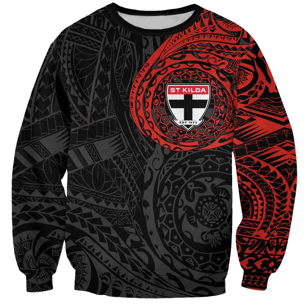 Personalized St Kilda Saints Polynesian Sweatshirt Tribal Chest and Sleeve Tattoo Heritage Warrior
