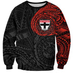 Personalized St Kilda Saints Polynesian Sweatshirt Tribal Chest and Sleeve Tattoo Heritage Warrior