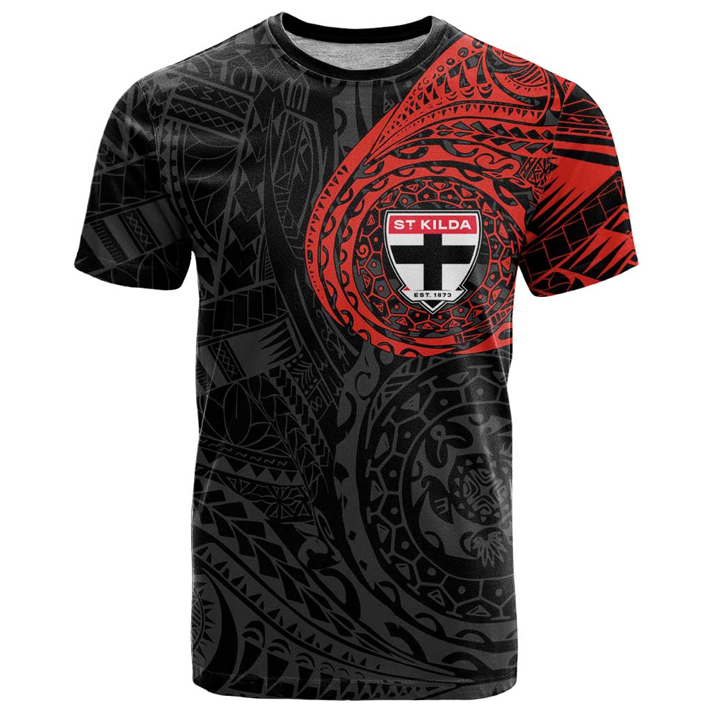 Personalized St Kilda Saints Polynesian T Shirt Tribal Chest and Sleeve Tattoo Heritage Warrior