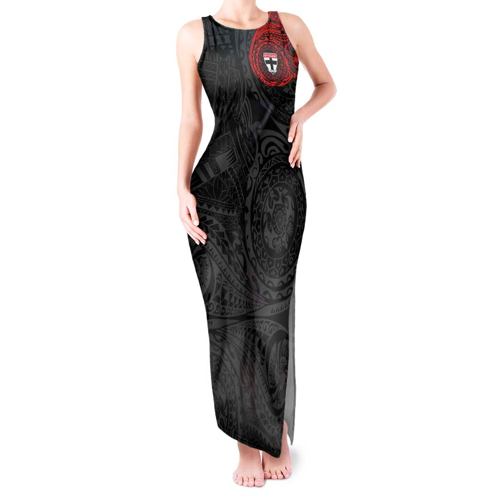 Personalized St Kilda Saints Polynesian Tank Maxi Dress Tribal Chest and Sleeve Tattoo Heritage Warrior