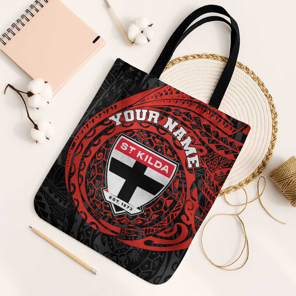 Personalized St Kilda Saints Polynesian Tote Bag Tribal Chest and Sleeve Tattoo Heritage Warrior