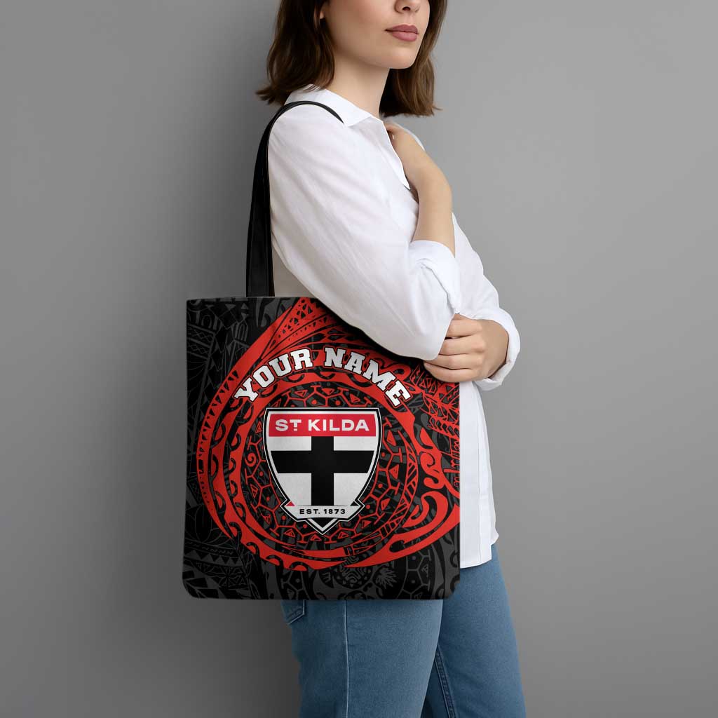Personalized St Kilda Saints Polynesian Tote Bag Tribal Chest and Sleeve Tattoo Heritage Warrior