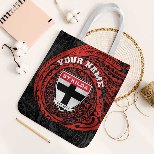 Personalized St Kilda Saints Polynesian Tote Bag Tribal Chest and Sleeve Tattoo Heritage Warrior