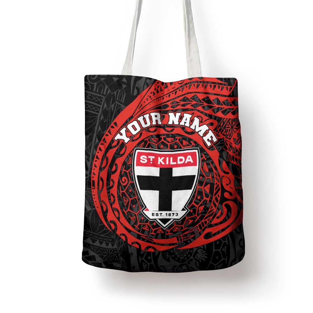 Personalized St Kilda Saints Polynesian Tote Bag Tribal Chest and Sleeve Tattoo Heritage Warrior