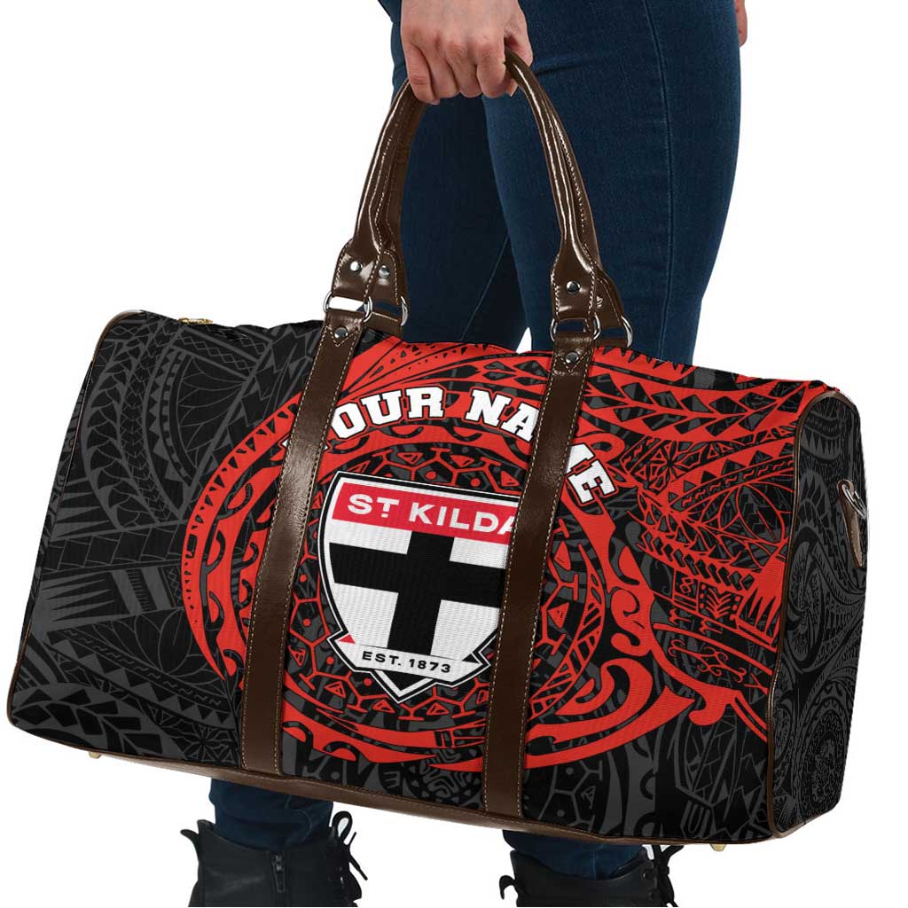 Personalized St Kilda Saints Polynesian Travel Bag Tribal Chest and Sleeve Tattoo Heritage Warrior