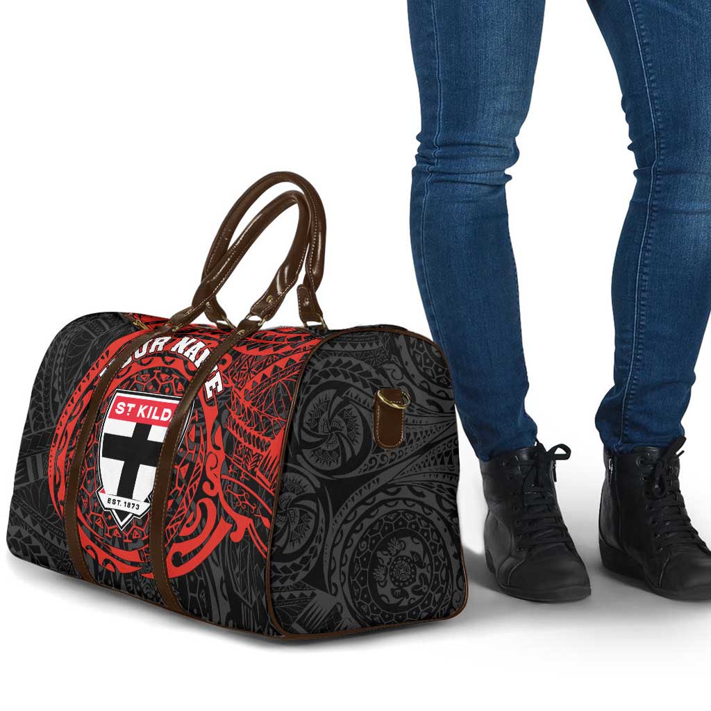 Personalized St Kilda Saints Polynesian Travel Bag Tribal Chest and Sleeve Tattoo Heritage Warrior