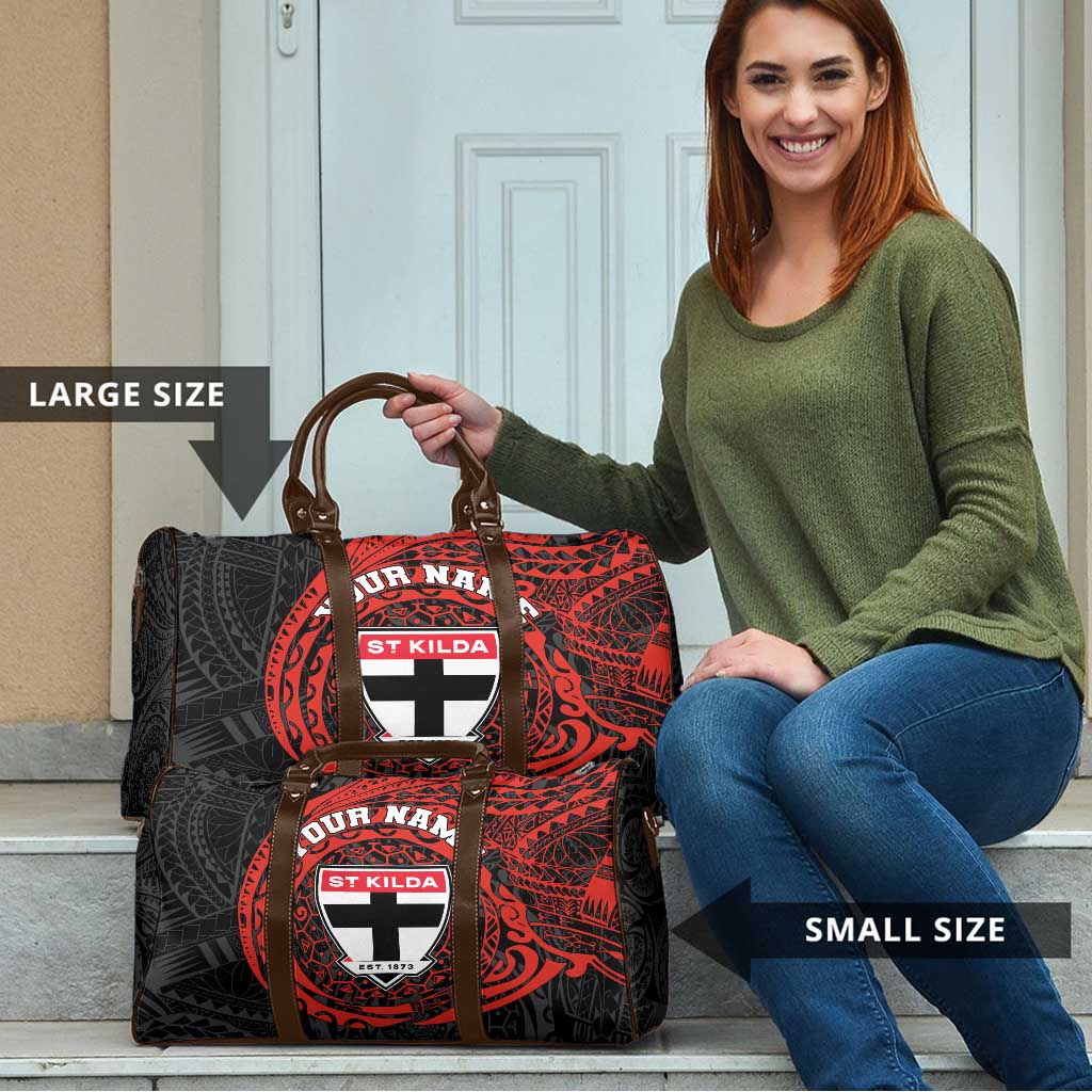 Personalized St Kilda Saints Polynesian Travel Bag Tribal Chest and Sleeve Tattoo Heritage Warrior