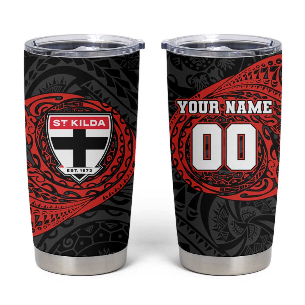 Personalized St Kilda Saints Polynesian Tumbler Cup Tribal Chest and Sleeve Tattoo Heritage Warrior