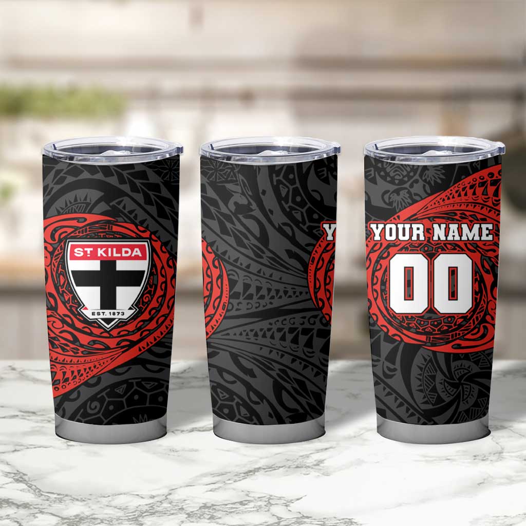 Personalized St Kilda Saints Polynesian Tumbler Cup Tribal Chest and Sleeve Tattoo Heritage Warrior