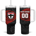Personalized St Kilda Saints Polynesian Tumbler With Handle Tribal Chest and Sleeve Tattoo Heritage Warrior
