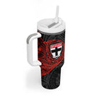 Personalized St Kilda Saints Polynesian Tumbler With Handle Tribal Chest and Sleeve Tattoo Heritage Warrior