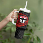 Personalized St Kilda Saints Polynesian Tumbler With Handle Tribal Chest and Sleeve Tattoo Heritage Warrior