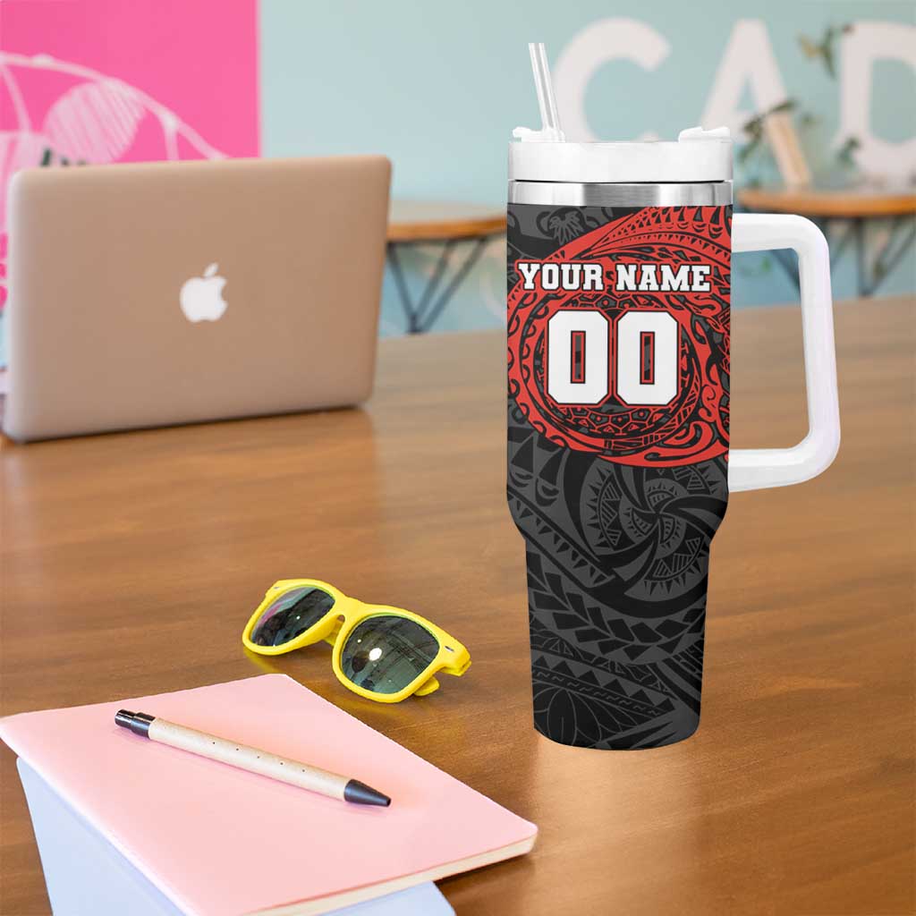 Personalized St Kilda Saints Polynesian Tumbler With Handle Tribal Chest and Sleeve Tattoo Heritage Warrior