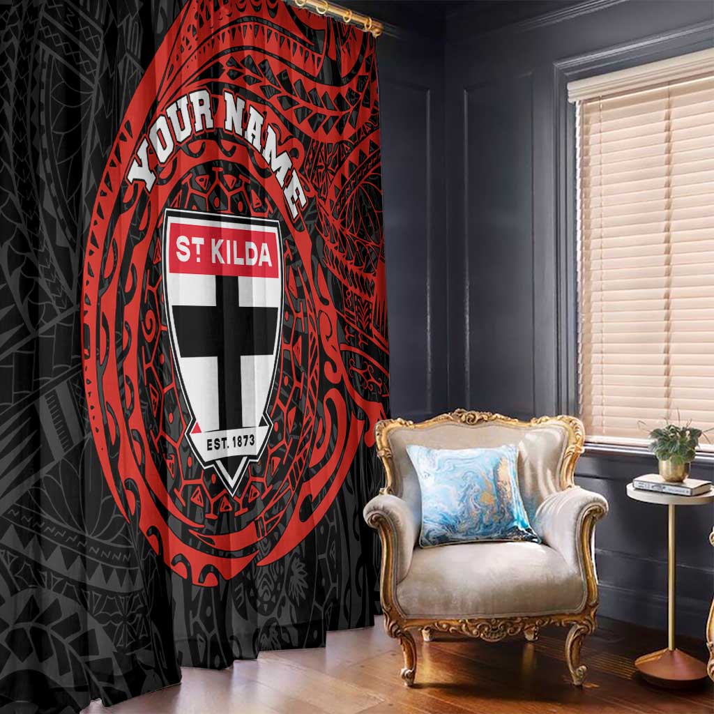 Personalized St Kilda Saints Polynesian Window Curtain Tribal Chest and Sleeve Tattoo Heritage Warrior