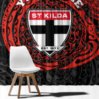 Personalized St Kilda Saints Polynesian Window Curtain Tribal Chest and Sleeve Tattoo Heritage Warrior
