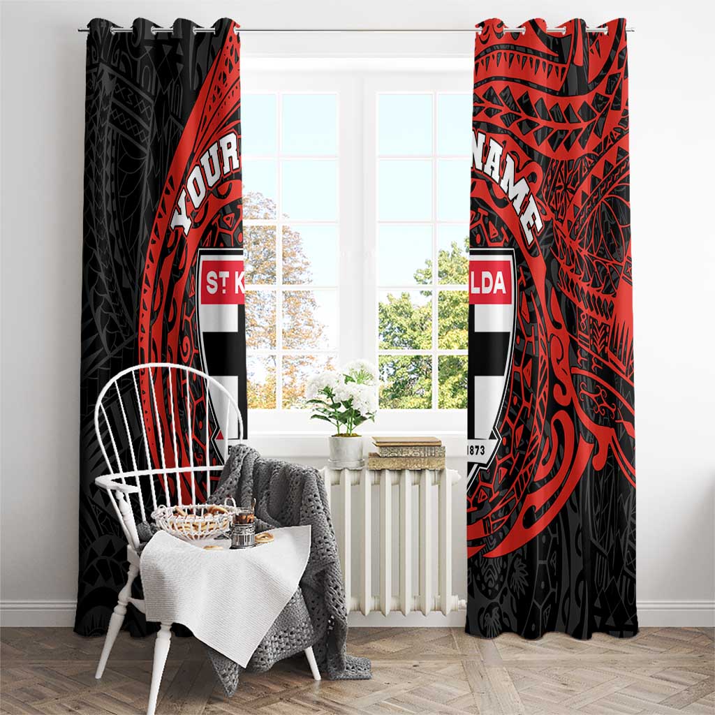 Personalized St Kilda Saints Polynesian Window Curtain Tribal Chest and Sleeve Tattoo Heritage Warrior