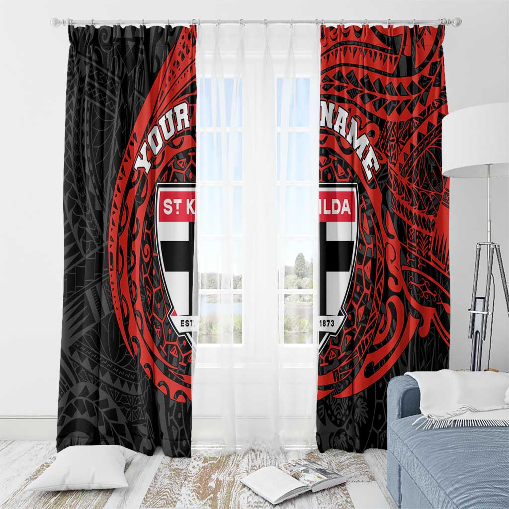 Personalized St Kilda Saints Polynesian Window Curtain Tribal Chest and Sleeve Tattoo Heritage Warrior