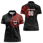 Personalized St Kilda Saints Polynesian Women Polo Shirt Tribal Chest and Sleeve Tattoo Heritage Warrior