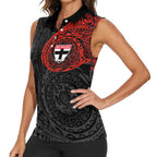 Personalized St Kilda Saints Polynesian Women Sleeveless Polo Shirt Tribal Chest and Sleeve Tattoo Heritage Warrior