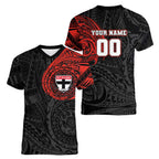Personalized St Kilda Saints Polynesian Women V-Neck T-Shirt Tribal Chest and Sleeve Tattoo Heritage Warrior