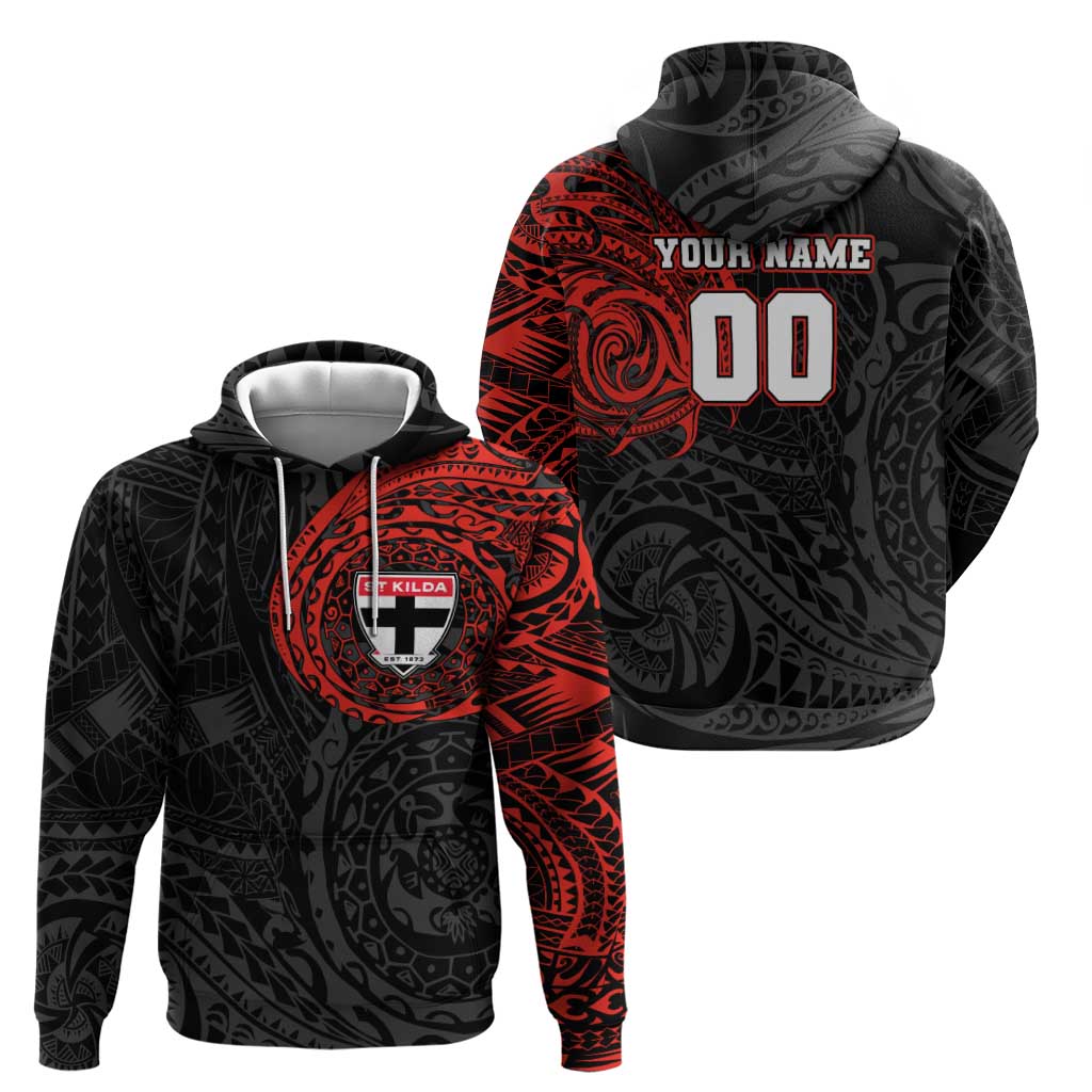 Personalized St Kilda Saints Polynesian Zip Hoodie Tribal Chest and Sleeve Tattoo Heritage Warrior